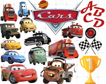 Pacote de imagens PNG de carros, fontes e clipart de aniversário em PNG (download digital)