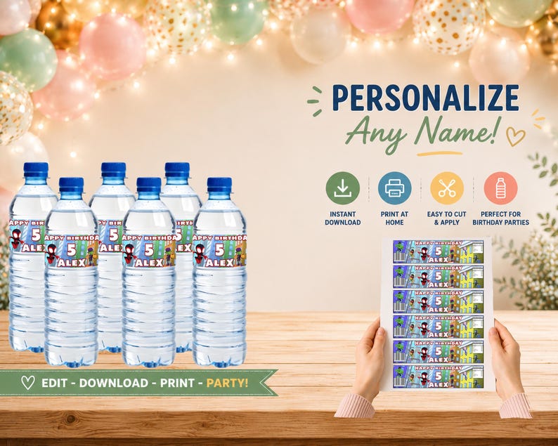 Spidey and Friends Party Bottle Label | Editable Water Bottle Sticker | Printable Template image 1