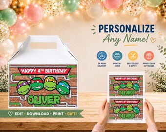 Design de caixa de presente de aniversário ninja personalizada (arquivo digital)