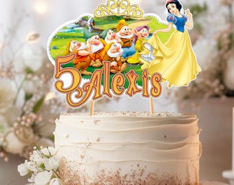 Adorno para tarta de cumpleaños de Blancanieves: pancarta y pegatinas para fiestas --- Archivo digital ---