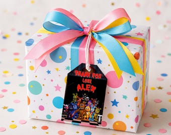 Biglietto di ringraziamento stampabile per compleanno a tema gioco horror: personaggi rosa (download digitale)