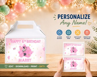 Design de caixa de presente de aniversário personalizada da Minnie Mouse (arquivo digital)