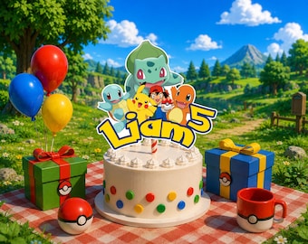 Decorazione per torta di compleanno Poke: striscione e adesivi per feste --- File digitale ---