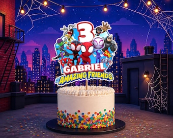 Spidey and Friends Birthday Cake Topper : Party Banner & Stickers --- Digital File ---