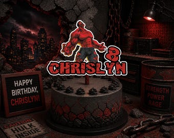 Decorazione per torta di compleanno di Hulk Rosso: striscione e adesivi per feste --- File digitale ---