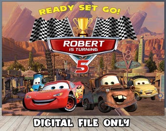 Cars Birthday Backdrop : Party Banner & Background --- Digital File ---