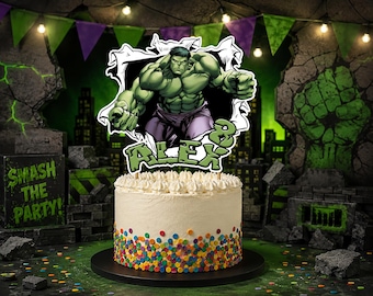 Decorazione per torta di compleanno di Hulk: striscione e adesivi per feste --- File digitale ---