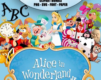 Pacchetto completo di immagini PNG di Alice nel Paese delle Meraviglie, clipart di compleanno (download digitale)