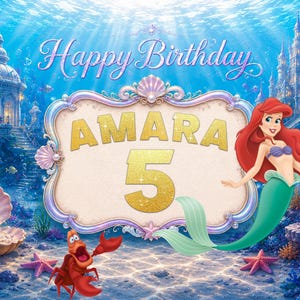 Little Mermaid Birthday Backdrop : Party Banner & Background --- Digital File --- image 2