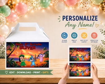 Design de caixa de presente de aniversário personalizada do Stitch (arquivo digital)