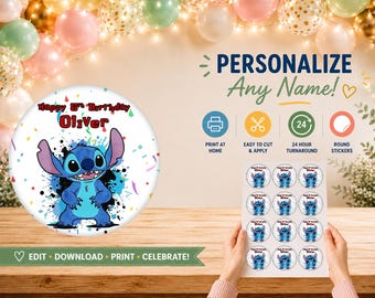 Adesivo de aniversário do Stitch: Lembrancinha de festa --- Arquivo digital ---