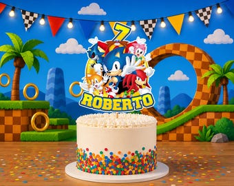 Sonic Birthday Cake Topper : Party Banner & Stickers --- Digital File ---