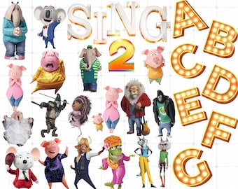 Pacchetto PNG Sing 2 con font e clipart per bambini (download digitale)