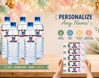 Stitch Party Bottle Label | Editable Water Bottle Sticker | Printable Template