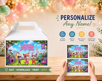Personalized Kitties Birthday Gift Box Design (Digital File)