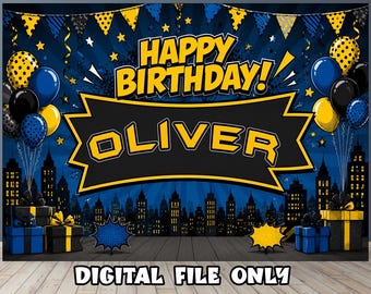 Super Hero Birthday Backdrop : Party Banner & Background --- Digital File ---