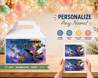 Design personalizado de caixa de presente de aniversário de Como Treinar o Seu Dragão (arquivo digital)