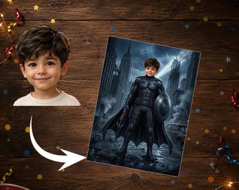 Póster personalizado de retrato de superhéroe, decoración de pared personalizada para cumpleaños (archivo digital)