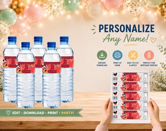 Mickey Mouse Party Bottle Label | Editable Water Bottle Sticker | Printable Template