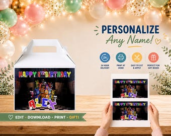 Caixa de Presente FNAF | Lembrancinha Personalizada para Festa, Caixa de Presente de Aniversário - Arquivo Digital -