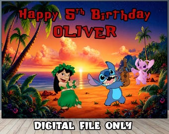 Sfondo per compleanno a tema Stitch: striscione e sfondo per feste --- File digitale ---