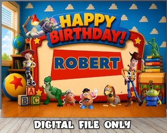 Sfondo per compleanno a tema Toy Story: striscione e sfondo per feste --- File digitale ---