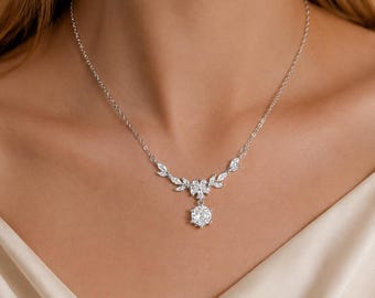 Conjunto de collar con colgante de cristal y pendientes colgantes, joyería nupcial, regalo elegante para bodas.