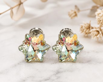 Pendientes de botón con forma de copo de nieve de cristal / Varias variaciones de color