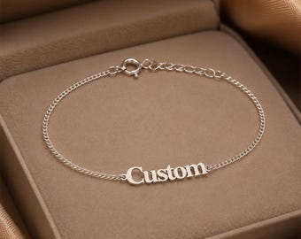 Pulsera con nombre personalizado, cadena delicada de plata de ley personalizada, regalo minimalista para damas de honor.