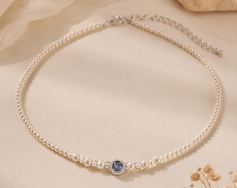 Gargantilla de perlas chapada en oro, joyería nupcial de cristal azul