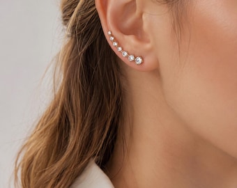 Pendientes de barra lineal de cristal de plata de ley, pendientes minimalistas con brillo.