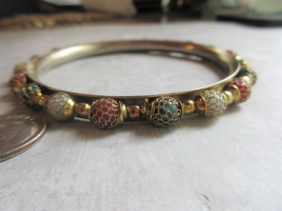 Gold Plated 1990s Beaded Cuff Bracelet - Vintage B