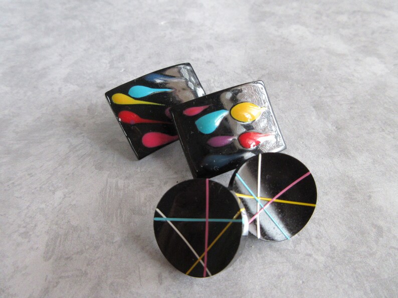 Pairs Vintage Painted Black Stud Earrings 2 pairs Black Post Earrings Collectible Jewelry-1970s earrings