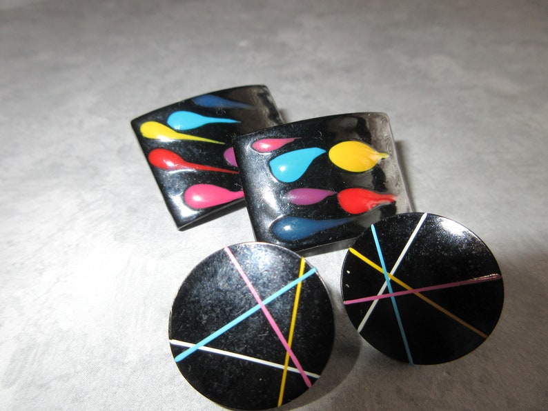 Pairs Vintage Painted Black Stud Earrings 2 pairs Black Post Earrings Collectible Jewelry-1970s earrings
