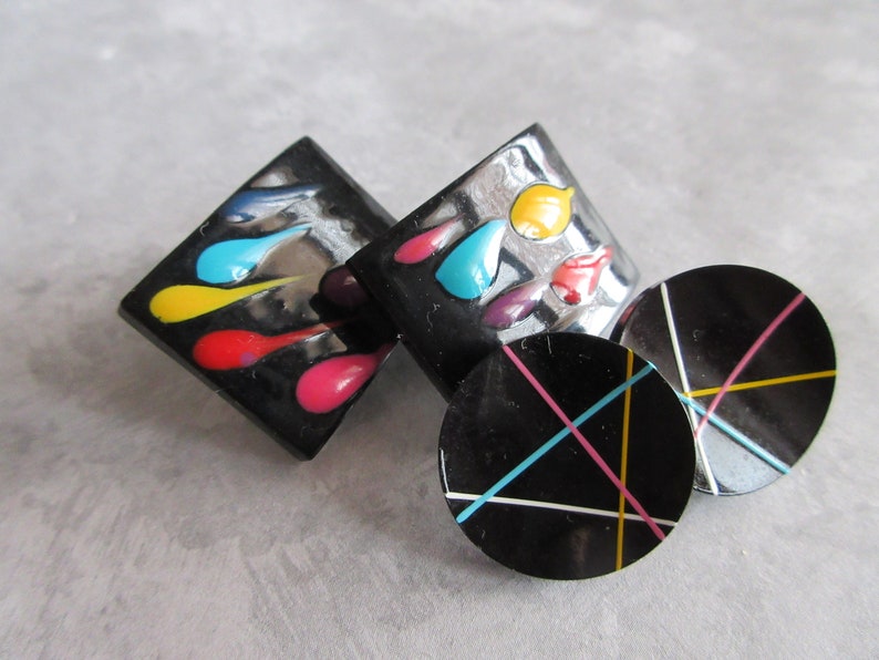 Pairs Vintage Painted Black Stud Earrings 2 pairs Black Post Earrings Collectible Jewelry-1970s earrings