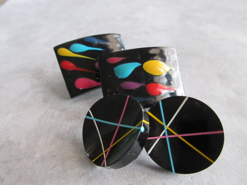 Pairs Vintage Painted Black Stud Earrings 2 pairs Black Post Earrings Collectible Jewelry-1970s earrings