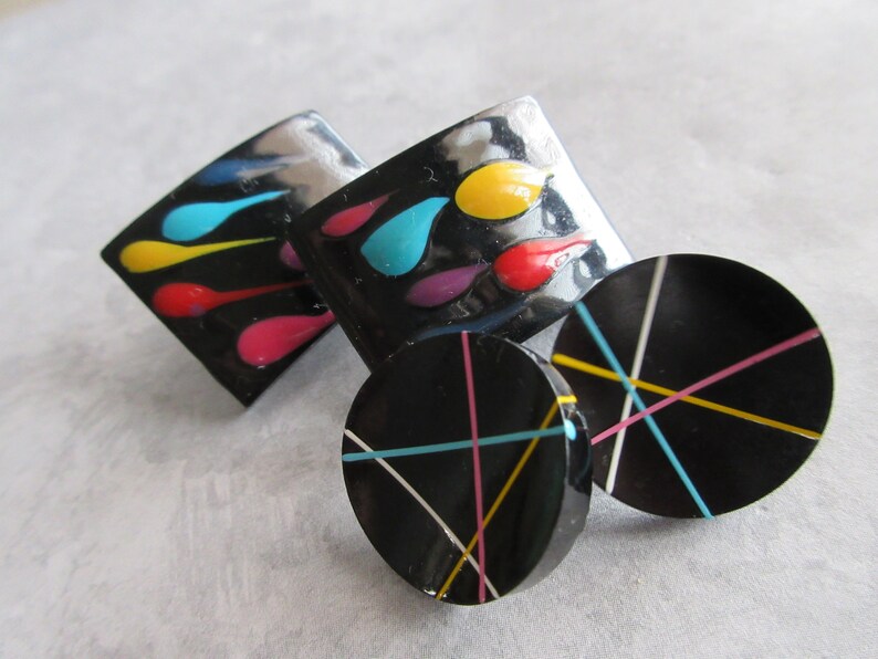 Pairs Vintage Painted Black Stud Earrings 2 pairs Black Post Earrings Collectible Jewelry-1970s earrings