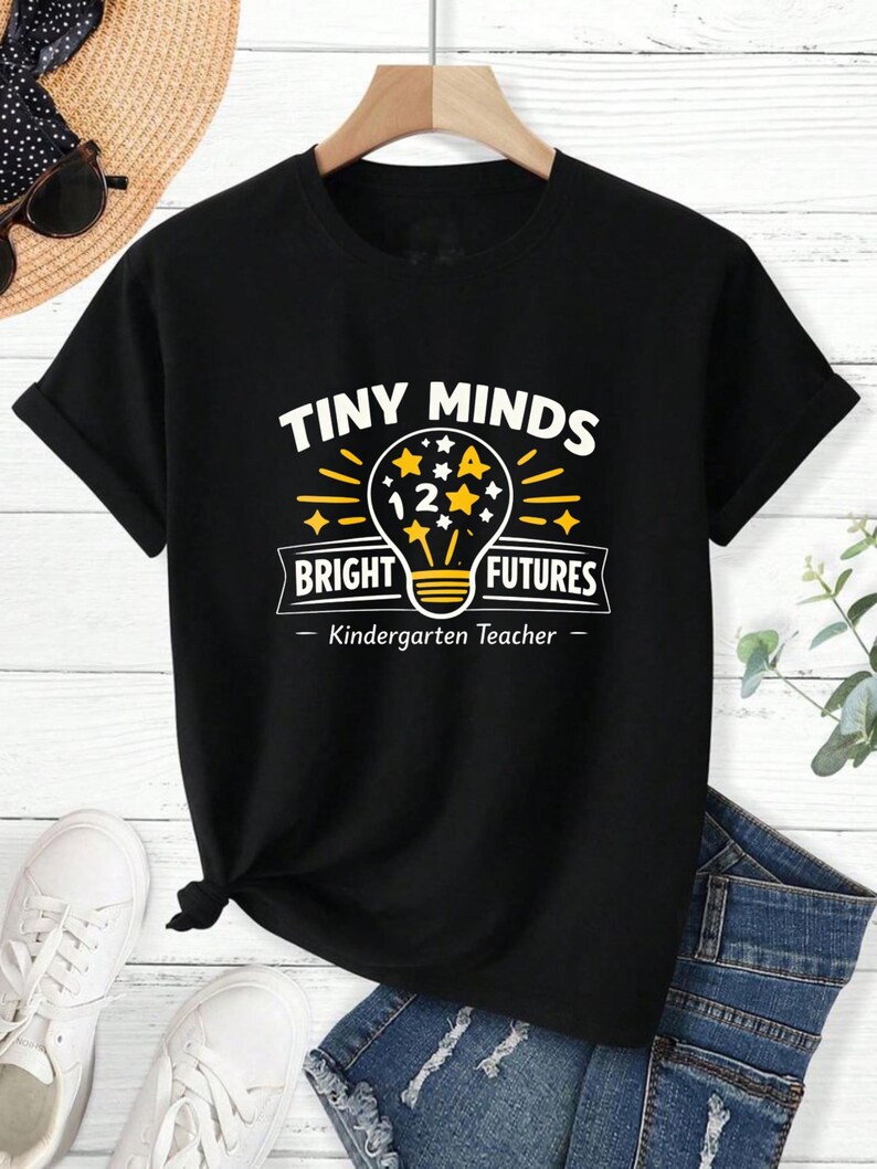 Kindergarten Teacher Shirt, Tiny Minds Bright Futures Light Bulb Graphic Tee image 6