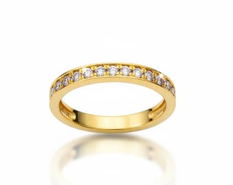 Anillo clásico de oro de 14 quilates con media alianza de diamantes, 13 diamantes naturales, apilable, 0,28 ct, G-VVS, anillo de boda de diamantes ultra limpios para mujer, talla 12.