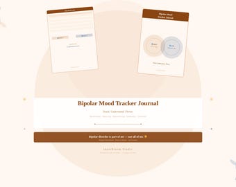Bipolar Mood Tracker Journal Printable | Bipolar Planner | Mania and Depression Log | Mood Chart | Instant Download PDF