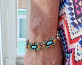 Turquoise Multi-stone Cluster Link Bracelet Native American bracelet turquoise cuff Navajo jewelry