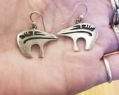Sterling Bear Fetish Native American Earrings