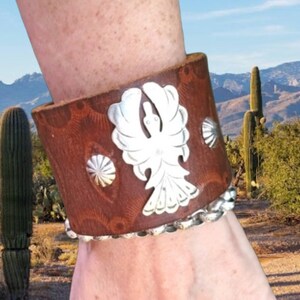 Brazalete de cuero Navajo de ley Peyote Waterbird