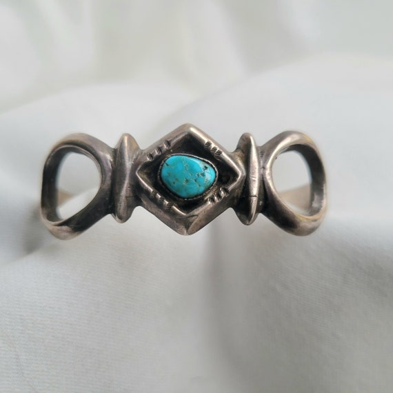 Vintage Navajo Sandcast Sterling Turquoise Cuff