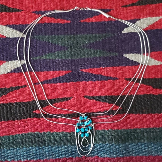 Native American Turquoise Sterling Necklace•Native