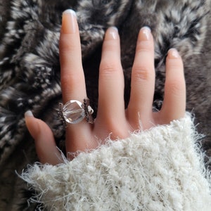 Faceted Clear Bead Soft Leather Band Ring