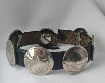Vintage Navajo Buffalo Nickel Leather Bracelet