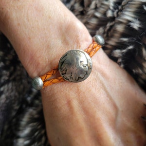 Indian Head Nickel Leather Braided Cord Studded Bracelet