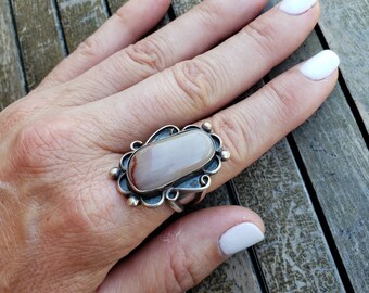 Vintage Navajo Petrified Wood Sterling Ring•Native American ring•Native American jewelry•sz 7.75