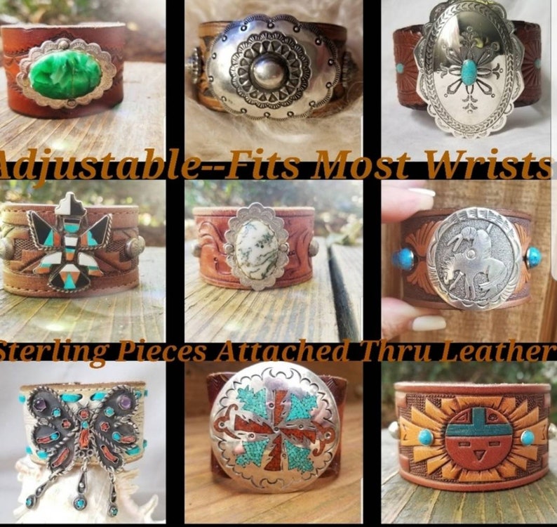 Green Moss Agate Concho Vintage Tooled Leather Cuff bracelet\u2022Southwestern cuff\u2022cowgirl\u2022Western Wear\u2022Southwestern jewelry\u2022
